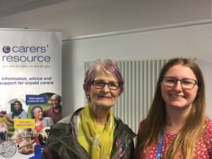 Cynthia McDondald (left) finds out about the support on offer from Catherine Haslem at Carers’ Resource