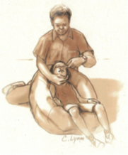 An image showing how to brush teeth with the person seated on a beanbag