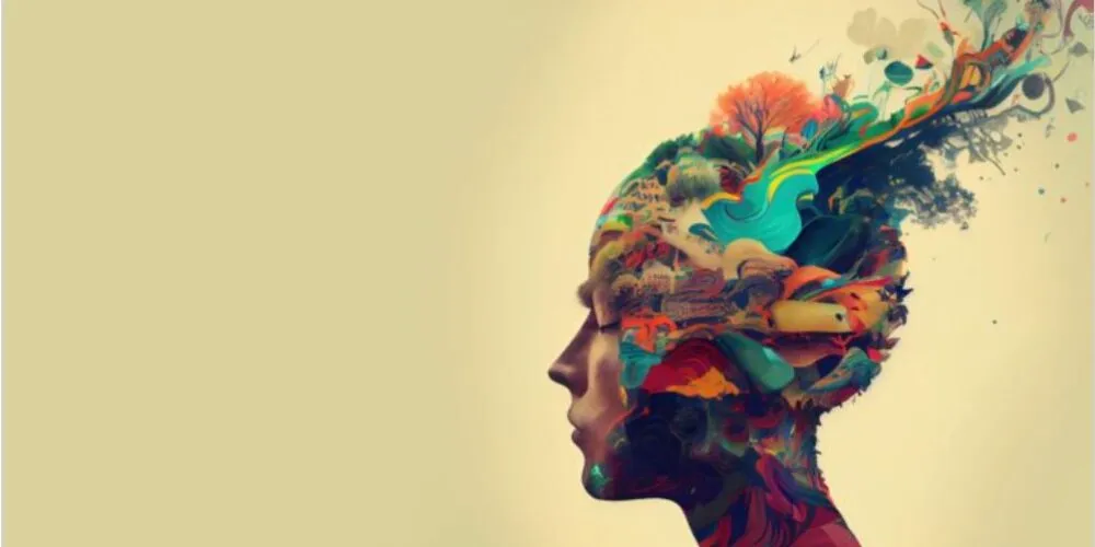 AI image of a persons side profile with trees and patterns coming out of their head