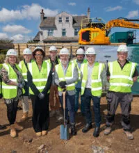 Groundbreaking ceremony at Lynfield Mount Hospital. Credit: leeboswellphotography.com. From left to right: Mike Woodhead, Chief Finance Officer (BDCFT), Sarah Jones, Chair in Common (BDCFT), Stephen Clayton, Preconstruction Director (McAvoy), Therese Patten, Chief Executive (BDCFT), Thean Joubert, Site Manager (McAvoy), Martin O’Neill, Contracts Director (McAvoy), Daniel McLaughlin, Site Engineer (McAvoy), Gavin Ward, Senior Contracts Manager (McAvoy), David Jones, Site Supervisor (McAvoy)
