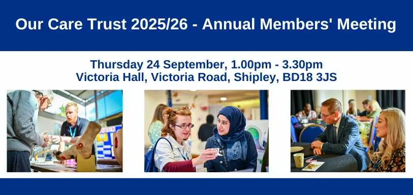 Image of a graphic advertising Bradford District Care Trust's 2026 Annual Member's Meeting