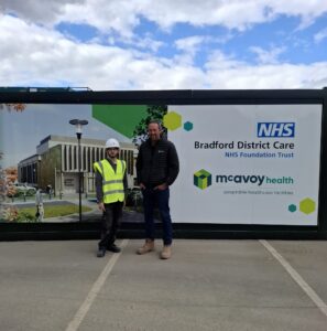 Work experience student with contractor on the Lynfield Mount Hospital redevelopment site